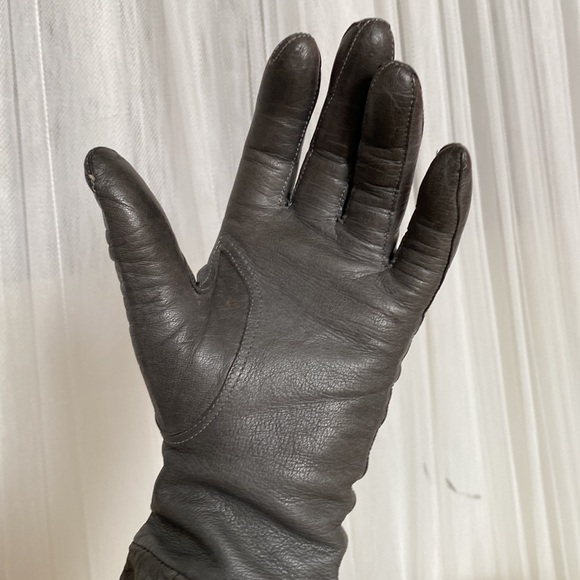 Mid-length 100% grey leather gloves, embossed wrist with slit! Size 7 - Picture 4 of 13